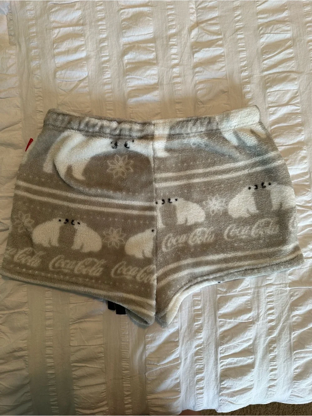 Coca Cola Polar Bear Print Fleece Lounge Shorts - Gray and White